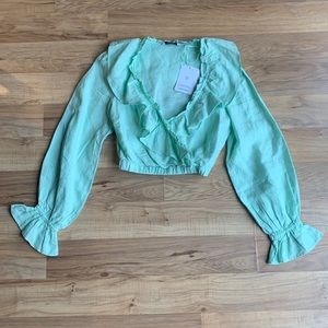 & Other Stories Frilled Crop Long Sleeve Top